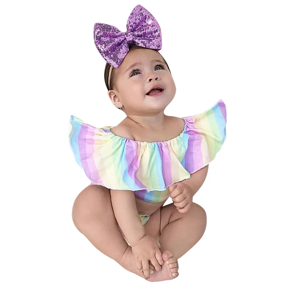 

Baby Girl Clothes Newborn Sets Outfit Ruffles Off Shoulder Romper Bodysuit Bow Headband 3Piece kit Dropshipping roupa infantil