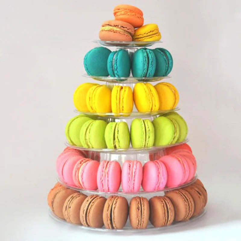 Clear 6-ряды раундов мгновенной проявки Macaroon стойка-башня стойка для торта для вечерние свадебные туфли