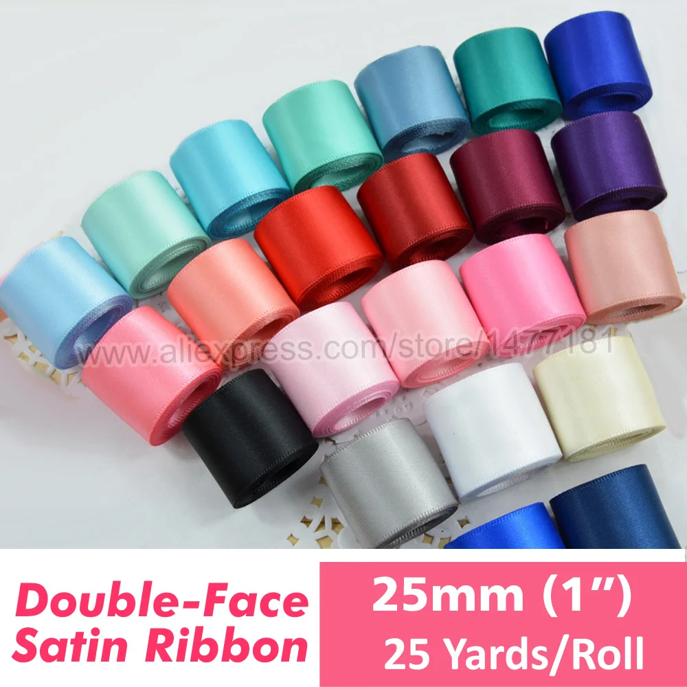 

(25 Yards) High Quality Double Face 25mm Satin Ribbon Tape 100% Polyester Double Sided Ribbons Wedding Accessories Crafts