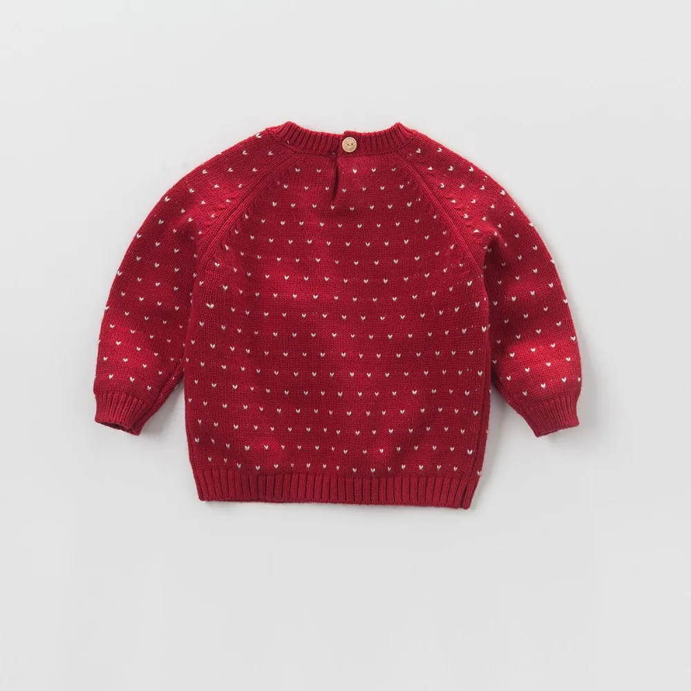 DB3976 dave bella/осенний жаккардовый хлопковый шерстяной свитер красного цвета с кроликом для маленьких девочек