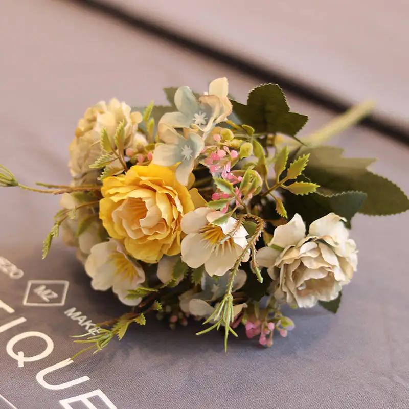 10 пионов искусственные цветы букет пластиковый Шелковый цветок домашний стол свадебные принадлежности Цветочная композиция для вазы