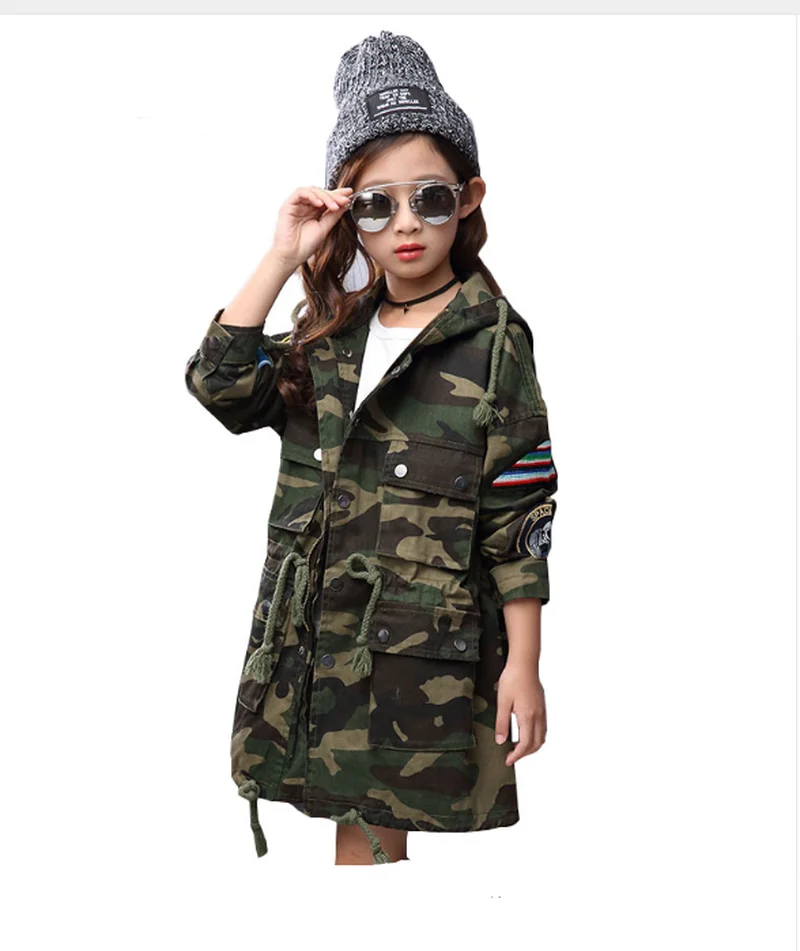 

Kids Girls Trench Coat 2018 Spring Autumn Fashion Girls Camouflage Long Jacket Teenager Children Outerwear 5 7 9 11 13 14 Years