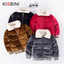 KISBINI/пуховик для мальчиков, модное золотистое бархатное плотное пальто для мальчиков, теплая дышащая зимняя куртка для детей 2-6 лет