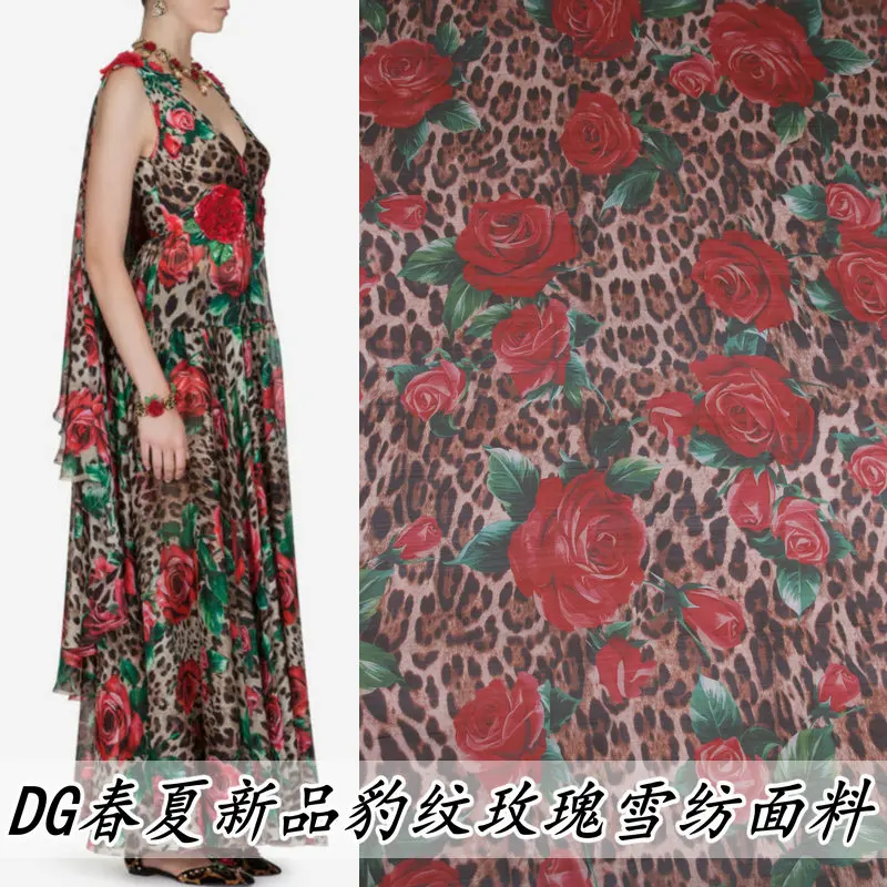 

DG New summer leopard-print rose chiffon fabric handmade DIY holiday dress shirt fabric
