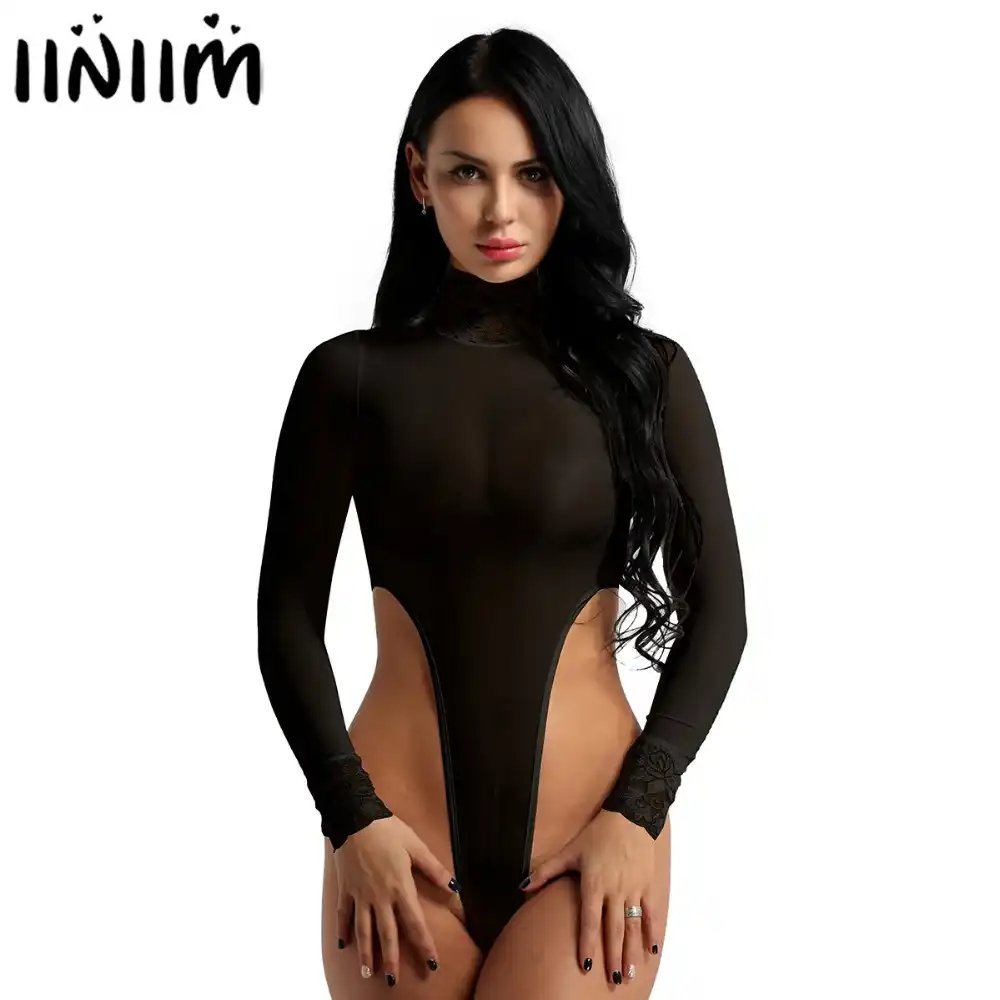 Sexy Women Faux Leather One Piece Thong Bodysuit Leotard