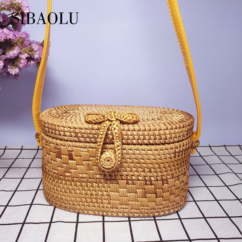 

SIBAOLU Square Women Straw Bag Ladies Leisure Satchel Handbags Hand-woven Rattan Summer Cross Body Bag Beach Travel Bag