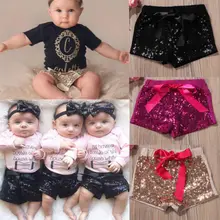 Одежда для младенцев pudcoco; одежда для маленьких девочек; Летние праздничные шорты с блестками и бантом; повседневные трусы с блестками