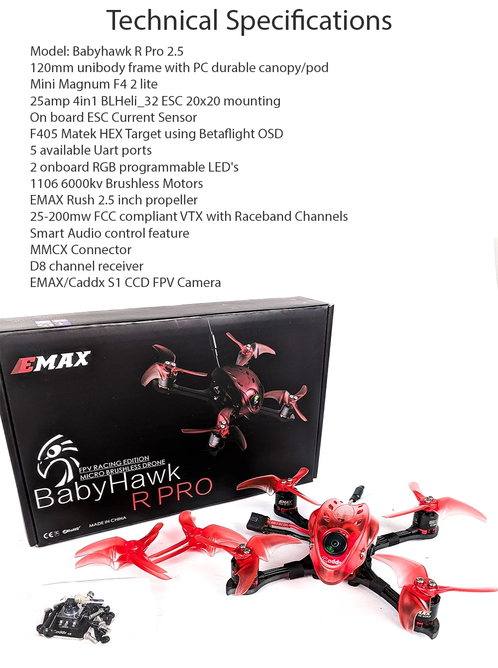 Батарея для Emax babyhawk R Pro 2,5 дюймов 120 мм FPV гонки RC Drone Quadcopter PNP/БНФ F4 Полет контроллер F25A Blheli_32 Smart Audio VTX