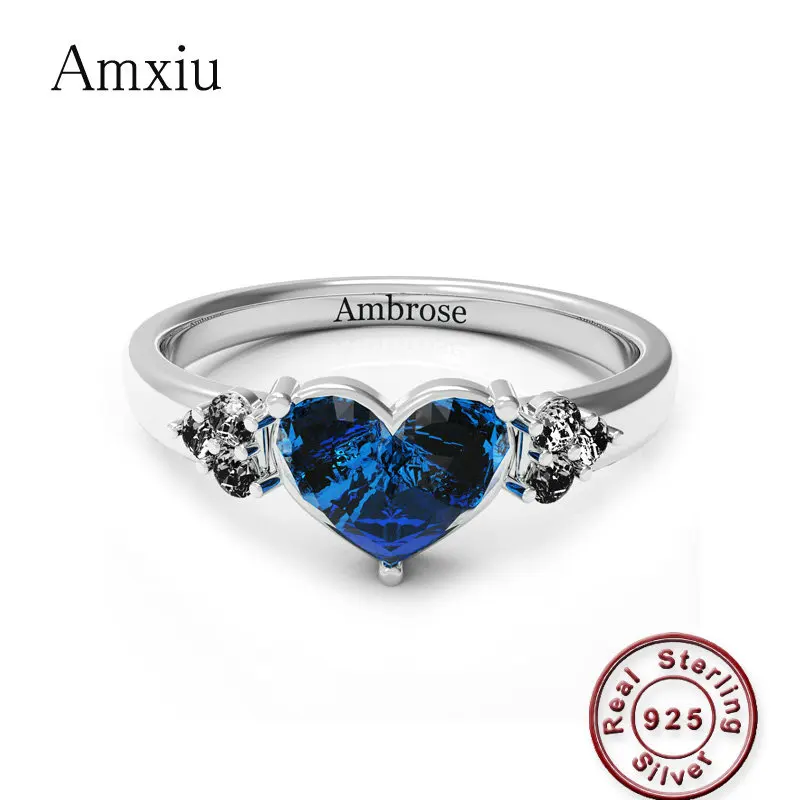 

Amxiu Custom 925 Sterling Silver Wedding Ring For Bridal Engrave Name AAA Zircon Birthstone Heart Rings For Lovers Birthday Gift