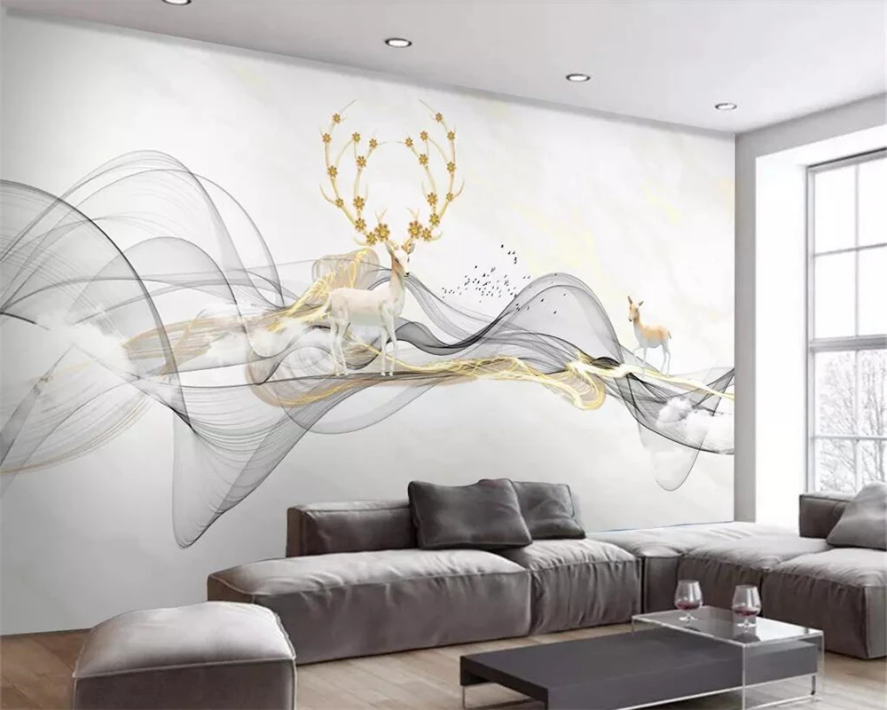 

Custom wallpaper living room bedroom mural modern minimalist abstract ink line cloud fog rich elk TV background walls