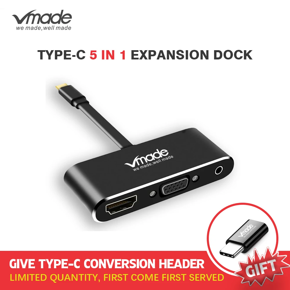 

Vmade High Quality Type-C USB-C HUB to DP VGA Mini Adapter for PC Computer Samsung Galaxy S9 TypeC USB-C 5-in-1 Mini Displayport