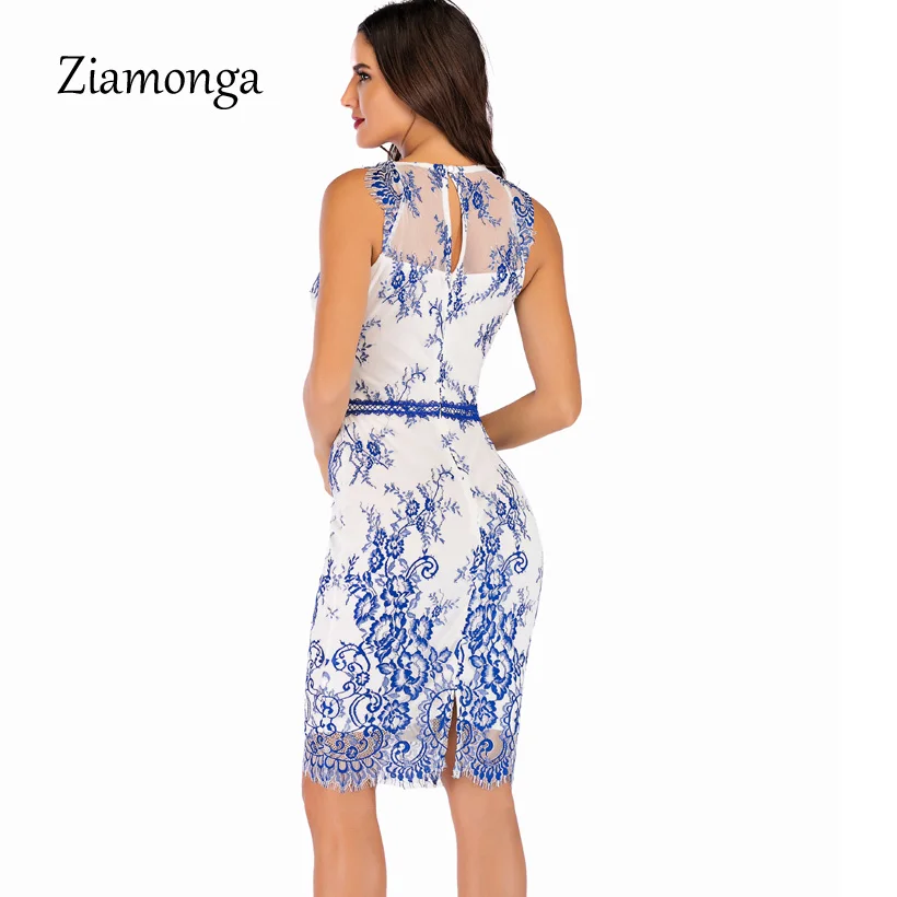 Ziamonga Лето Bodycon платье карандаша Для женщин О образный воротник без рукавов