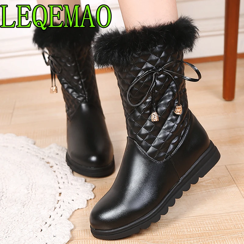 

New women winter boots shoes leather flat platform snow boots women round toe winter shoes girls plush white black boots 2018