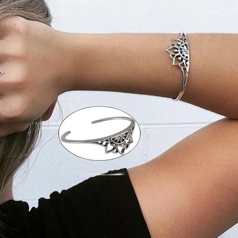 

Antalya Bracelet Silver Vintage Flower Statement Boho Coachella Bangles For Women Jewelry Gift