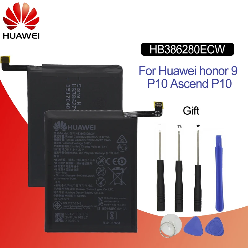 Оригинальный аккумулятор для HUAWEI HB386280ECW 3100 мАч Huawei Honor 9 Ascend P10 STF L09 AL10 AL00 TL10 Сменный