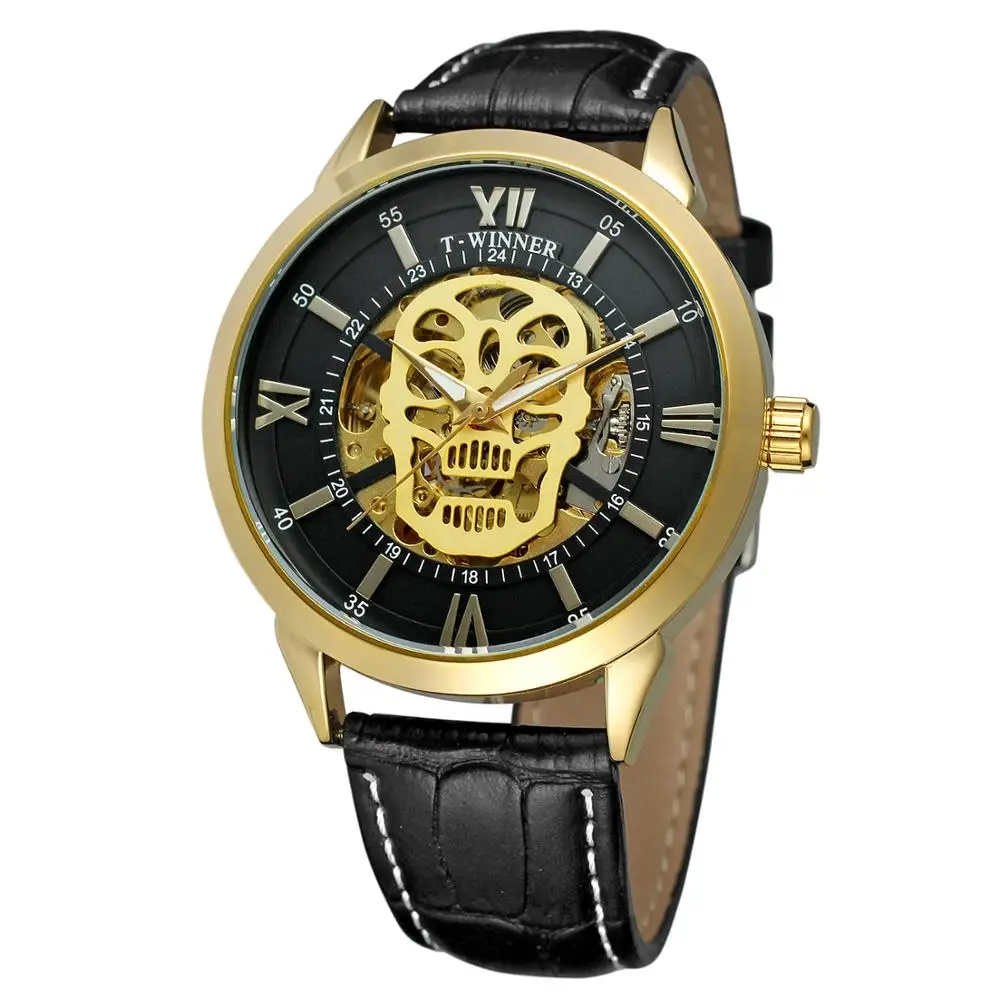 New Arrvial With Packing Box Watch Genuine Leather Strap Halloween Decorations Skeleton Automatic Mechanical Brand Mens Watch