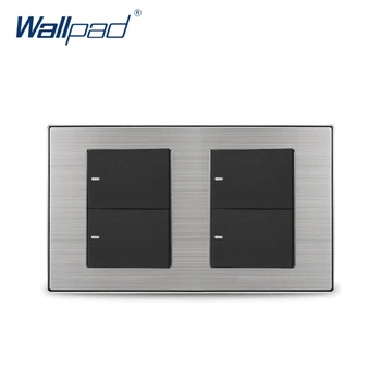 

2019 Wallpad 4 Gang Reset Momentary Contact Switch Wall Light Switch Satin Metal Panel 160*86mm