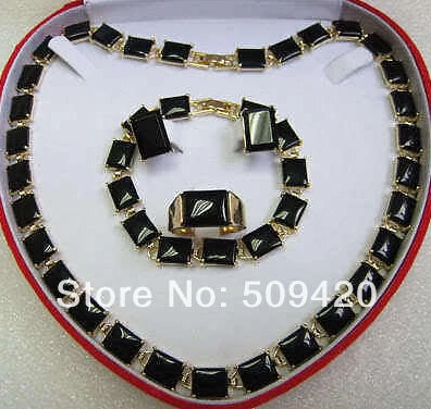 

hot sell >>Faddish Black jade Necklace~Earring~Ring~Bracelet SET