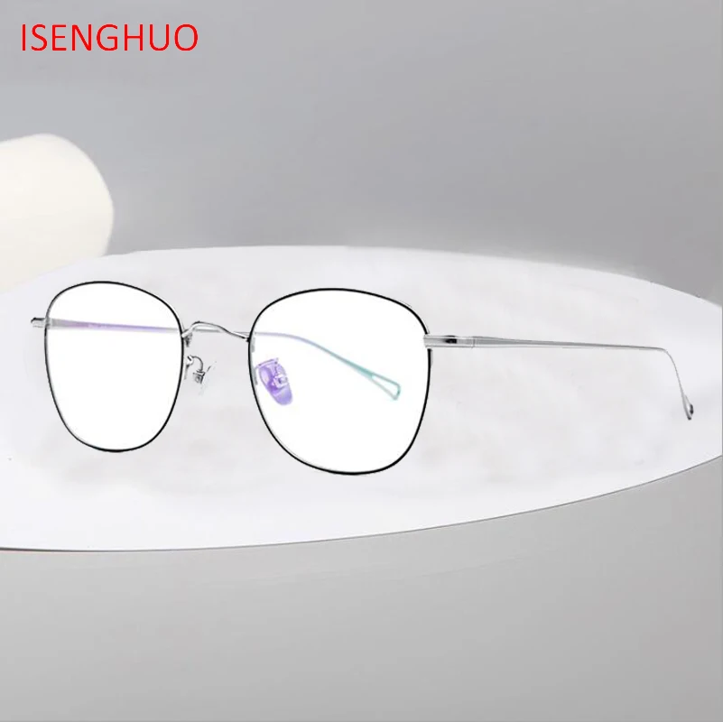 

ISENGHUO B Titanium Glasses Frame Women Ultralight Retro Oval Prescription Eyeglasses Men Spectacles Myopia Optical Eyewear