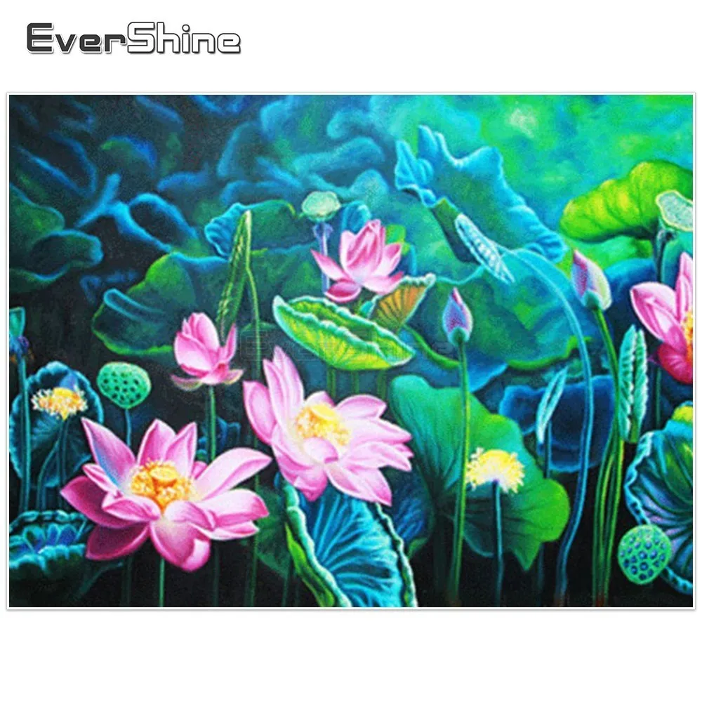 

EverShine DIY Diamond Embroidery Flower Full Drill Diamond Painting Rhinestones Cross Stitch Lotus Diamond Mosaic Home Decor