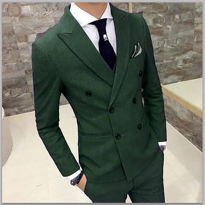 Personalizzato Verde Elegante Uomo Vestito Doppio Petto Degli Uomini di  Abiti Da Sposa 2018 Ha Raggiunto Il Picco Risvolto Slim Fit Sposo Smoking  Giacca Sportiva Giacca Uomo pantaloni|Suits| - AliExpress