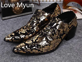 

heels mens fashion loafers print leather wedding shoes men pointed toe slip on business casual shoes evening party dress shoes