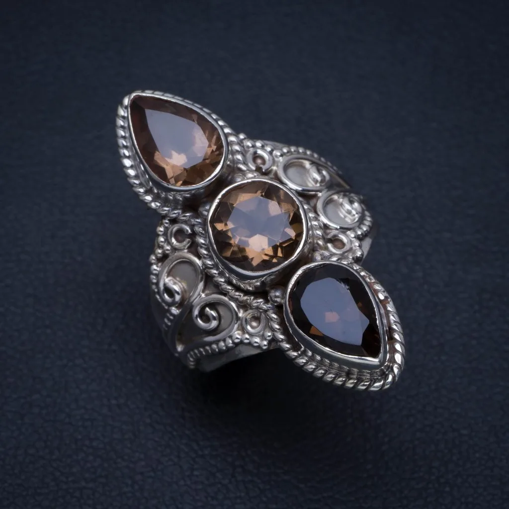 

Natural Smoky Quartz Handmade Unique 925 Sterling Silver Ring 6.75 A4072