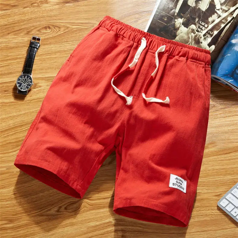 8Colors MuLs Summer Men Shorts 2018 Quality Cotton Linen Shorts Men Elastic Waist Breathable Male Shorts Knee Length Breechcloth-8