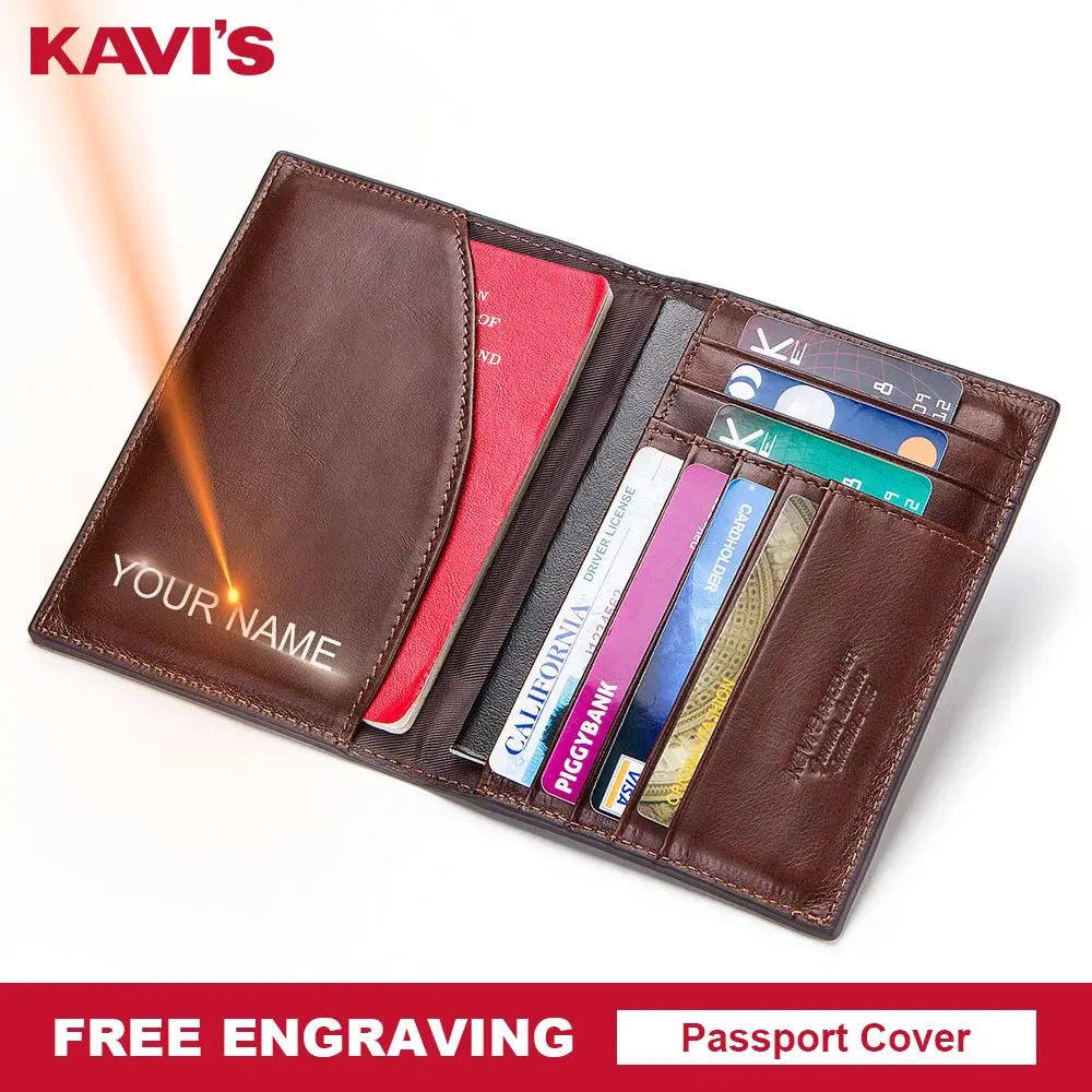 KAVIS Free Engraving Name Passport Cover Genuine Cow Leather Small ID Card Holder Travel Credit Men Wallet Purse Case Thin KAVIS Free Engraving Name Passport Cover Genuine Cow Leather Small ID Card Holder Travel Credit Men Wallet Purse Case Thin