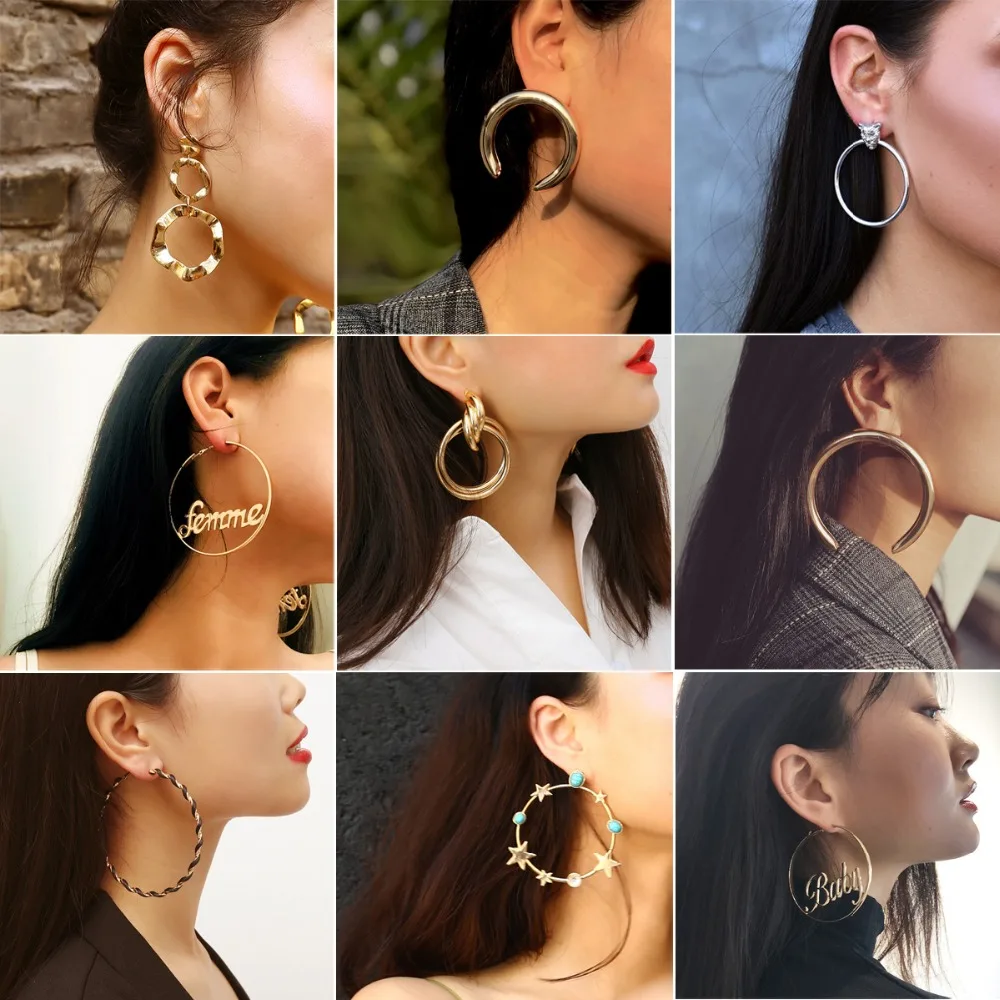 Dangling Earrings Women Retro Exaggerated Spring Earrings Alloy Geometric Size Circle Earrings Dangle Earrings Woman Girl Jewelry Earrings for Wedding Party Gift
