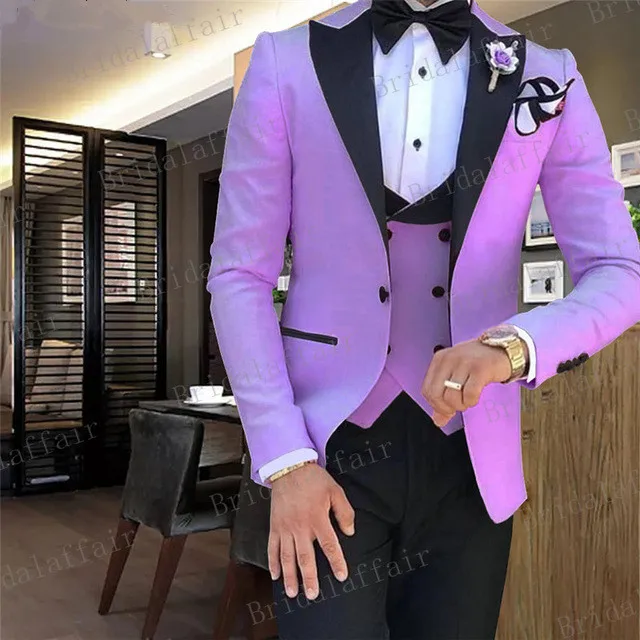 

Thorndike Custom Made Violet Peaked Lapel Men's Suits Set Big Size Wedding Prom Groom Tuxedo 3 Pieces Suit (Jacket+Pants+Vest)