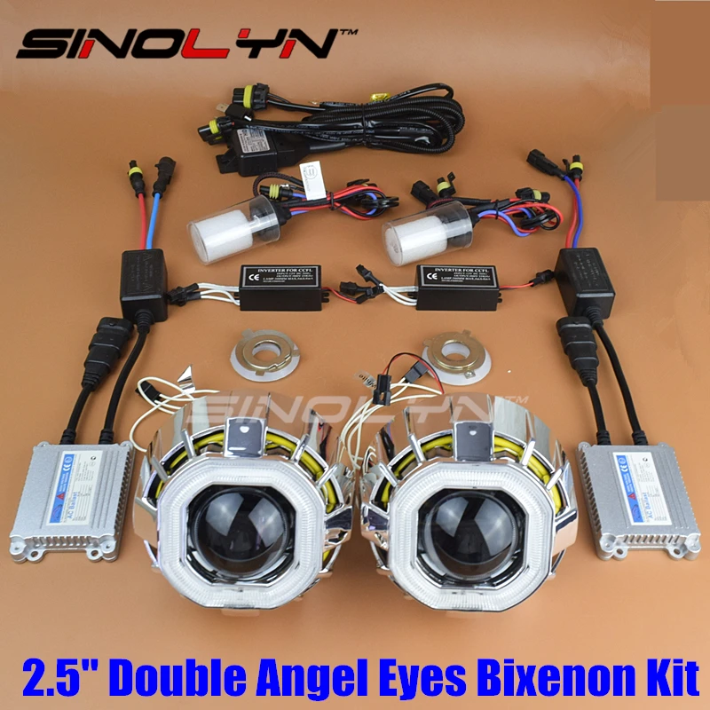 Sinolyn angel eyes Bi-xenon полный комплект H1 HID проектор фары линзы двойной CCFL Halo объектив для H7 H4 автомобильные аксессуары модификация