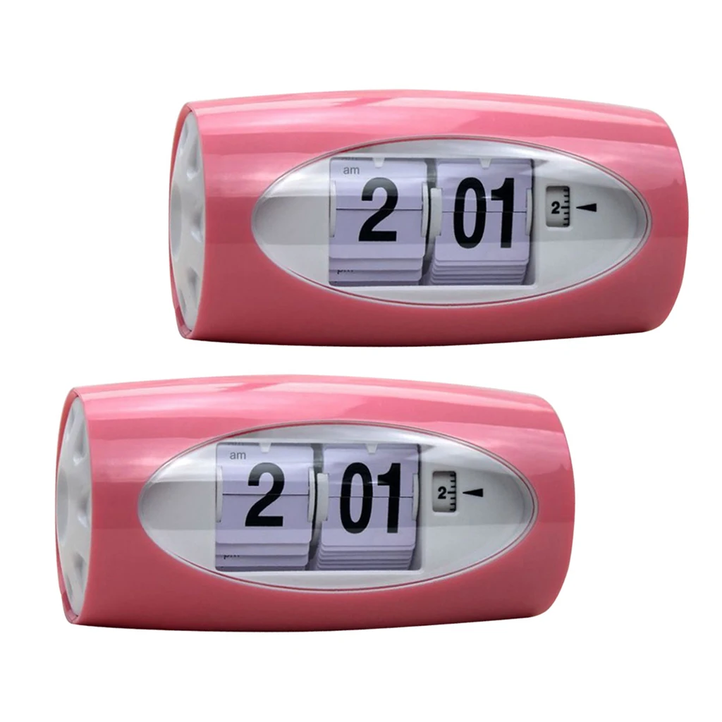 2x Modern Style Auto Flip Desk Clock Vintage Table Alarm Clock Modern Office Home Decor Table Clock