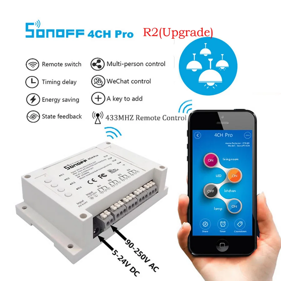 Sonoff 4CH Pro, умный дом, Wifi, светильник, переключатель, 4 банды, умный дом, таймер, автоматизация, модуль системы, контроллер, работает с Amazon Alexa