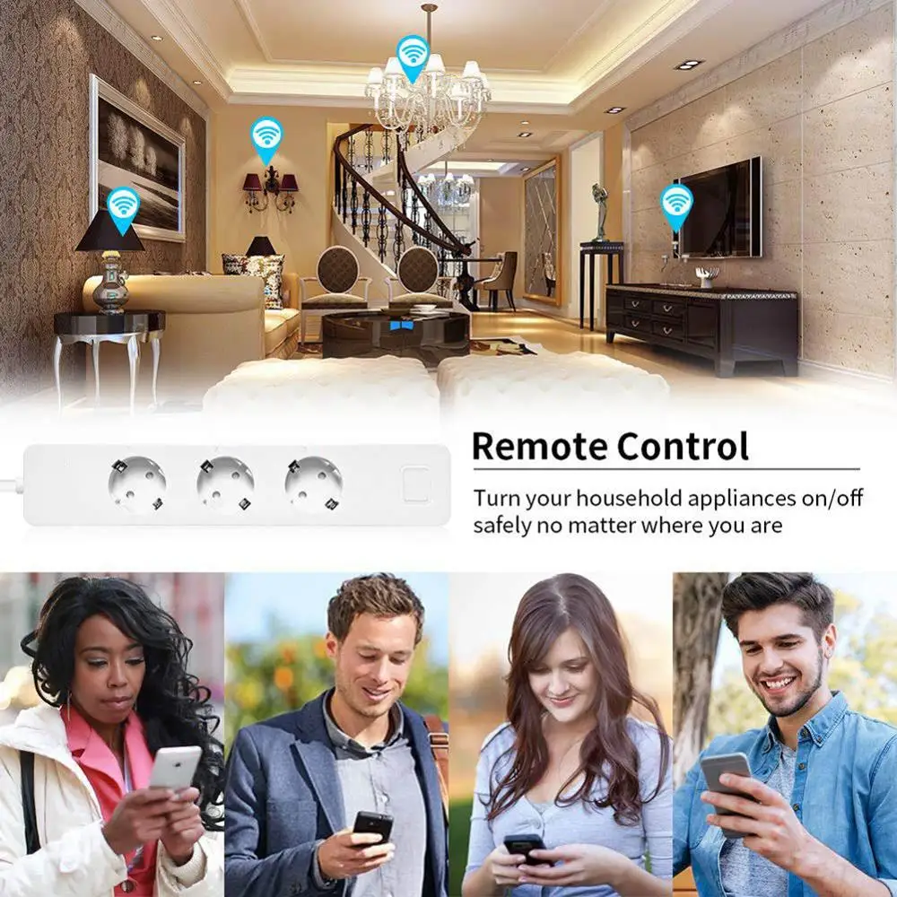 Умная вилка полоса питания WiFi Защита от перенапряжения беспроводной таймер