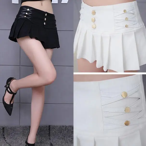 WHITEWomen Lady Satin Shiny Mini Skirt Pleated Retro High Waist Club S~3XL