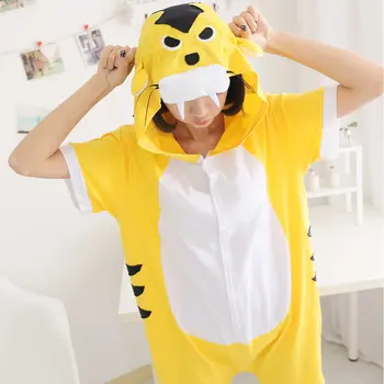 

summer of cartoon animal tiger onesies pajamas cotton short sleeved men women cute couple pajamas sleepwear tiger Home wear XL