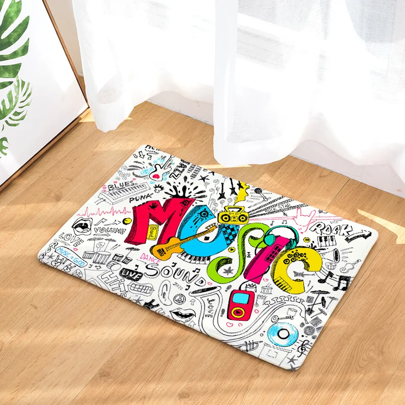  Flannel Waterproof Floor Mat Cartoon Music Piano Keyboard Pattern Door Mat Entrance Deurmat Home De