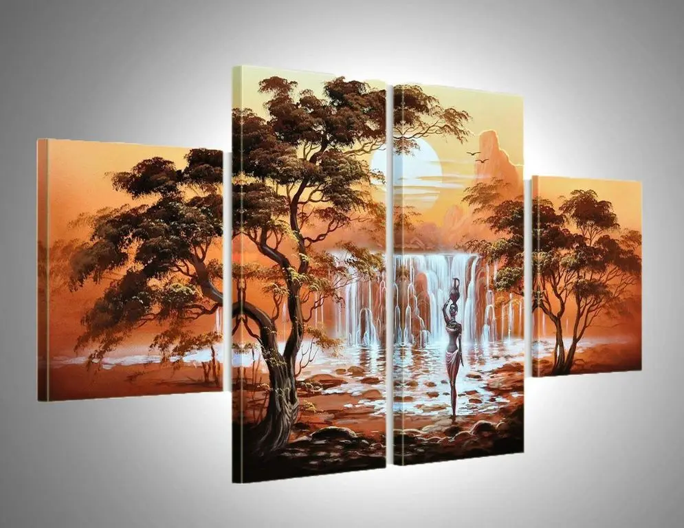 

hand-painted wall art elephant sun home decoration Abstract landscape oil painting on canvas 5pcs/set PZ-002