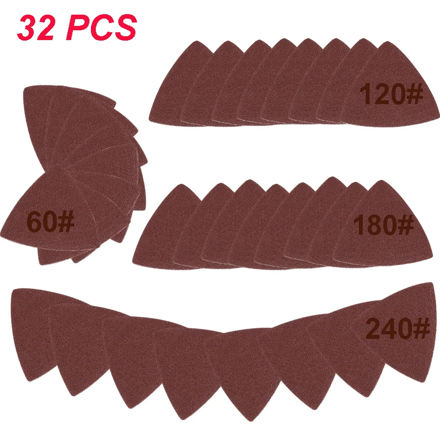 

32pcs Sanding Triangular paper(60,120,180,240# each 8) fits for multifunction power tool as Fein Multimaster,Dremel tools