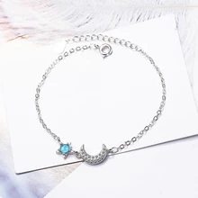 Искусственный синий кристалл Звезды Луна милый 925 пробы Серебряный темперамент Женский модный изменяемый Размер браслеты SBR082