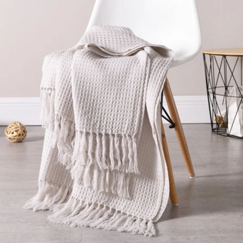 

Warm Soft Cotton Waffle Weave Blanket Sofa Slipcover Blanket Throw Rug Bedspread