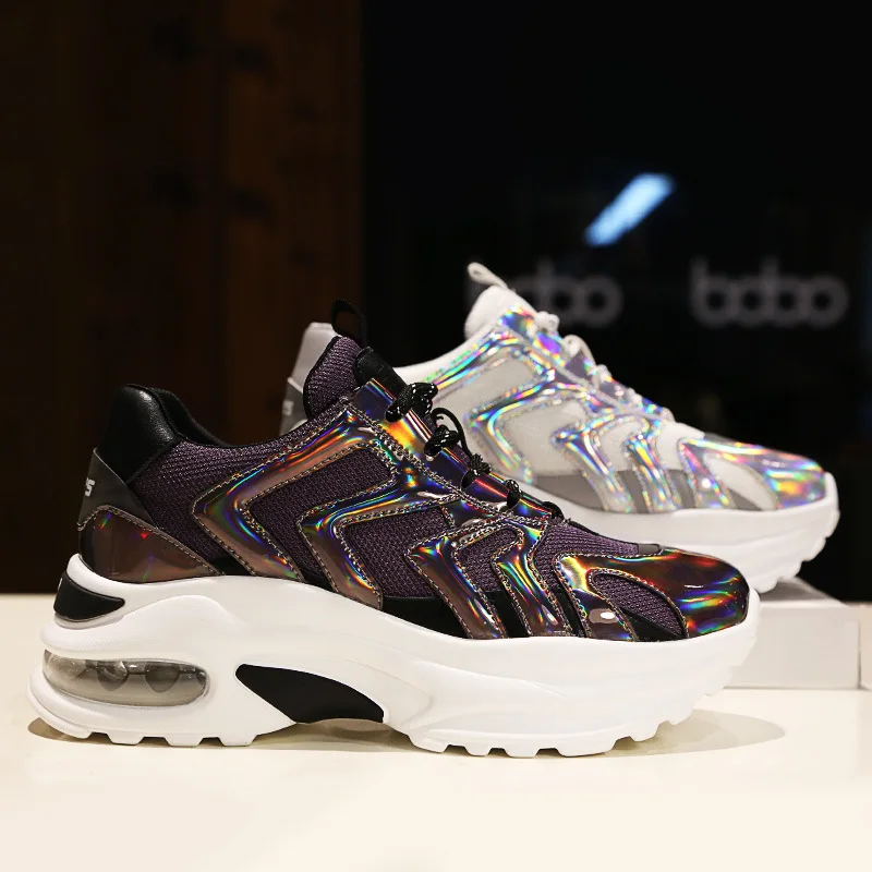 

Women Increased Sneakers Women laser bling chunky Shoes Lady Fashion Silver Shoes High 4 CM Pink Chic Shoes for Girls Shoes