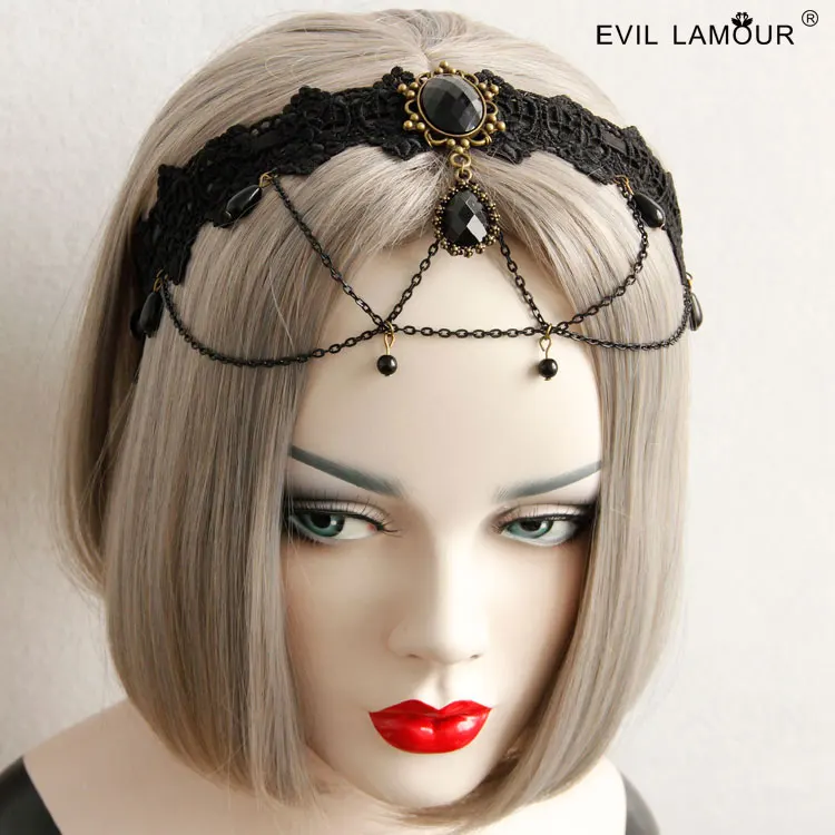 New Gothic Black Lace Girl Hairbands Bohemia Tassel Headwreath Woman