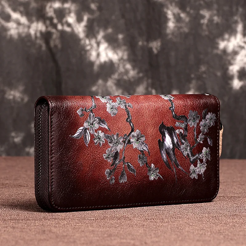 

GENMEO New Genuine Leather 3D Swallow Wallet Women Cowhide Clutch Bag Vintage Red Female Coin Purse Card Holders Billetera
