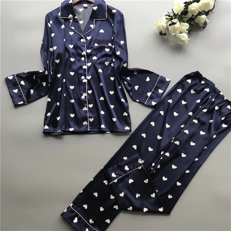 Атласные пижамы, женские пижамные комплекты со штанами, с цветочным принтом, с длинным рукавом, шелковые пижамы, 2 штуки, костюм, женская ночная рубашка, пижама