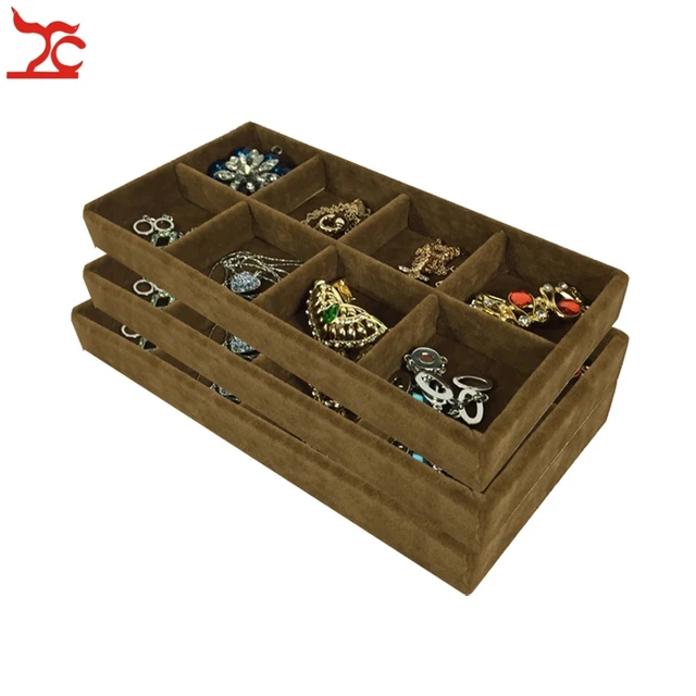 Free Shipping 3pcs Brown Velvet Removable 8 Grids Jewelry Display Free Shipping 3pcs Brown Velvet Removable 8 Grids Jewelry Display Tray Ring Earring Organizer Storage