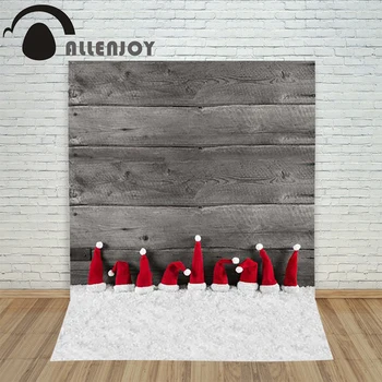 

Allenjoy christmas photography backdrop Snowflake xmas hat Wooden vintage children's vinyl camera photographic festive
