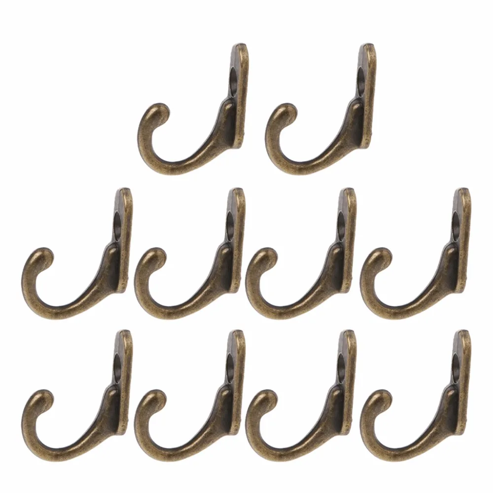 10PCS Vintage Bronze Double Coat Hangers Wall Mounted Entryway Hooks