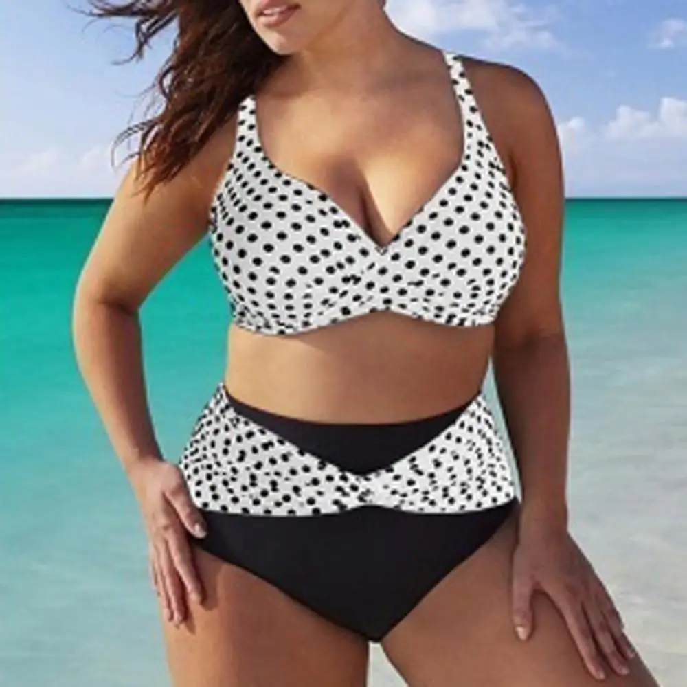 2019 Women Polka Dot Print Tankini Set Two Piece Plus Size Swimsuit Big Swimwear Female Bathing suits S to 5XL Biquini